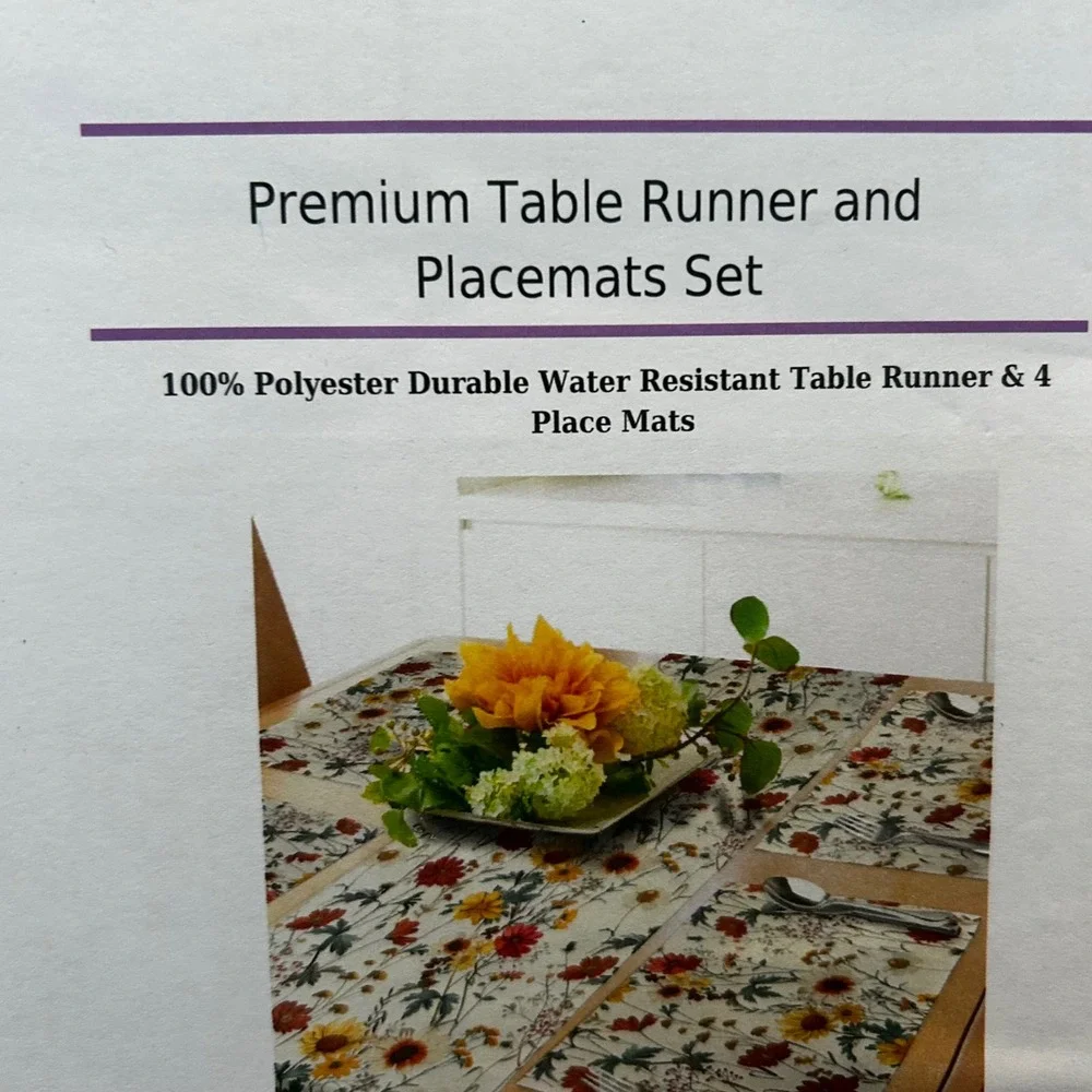 Ambesonne Table Runner & Placemats Set Floral Multicolor 16x72 5pc New